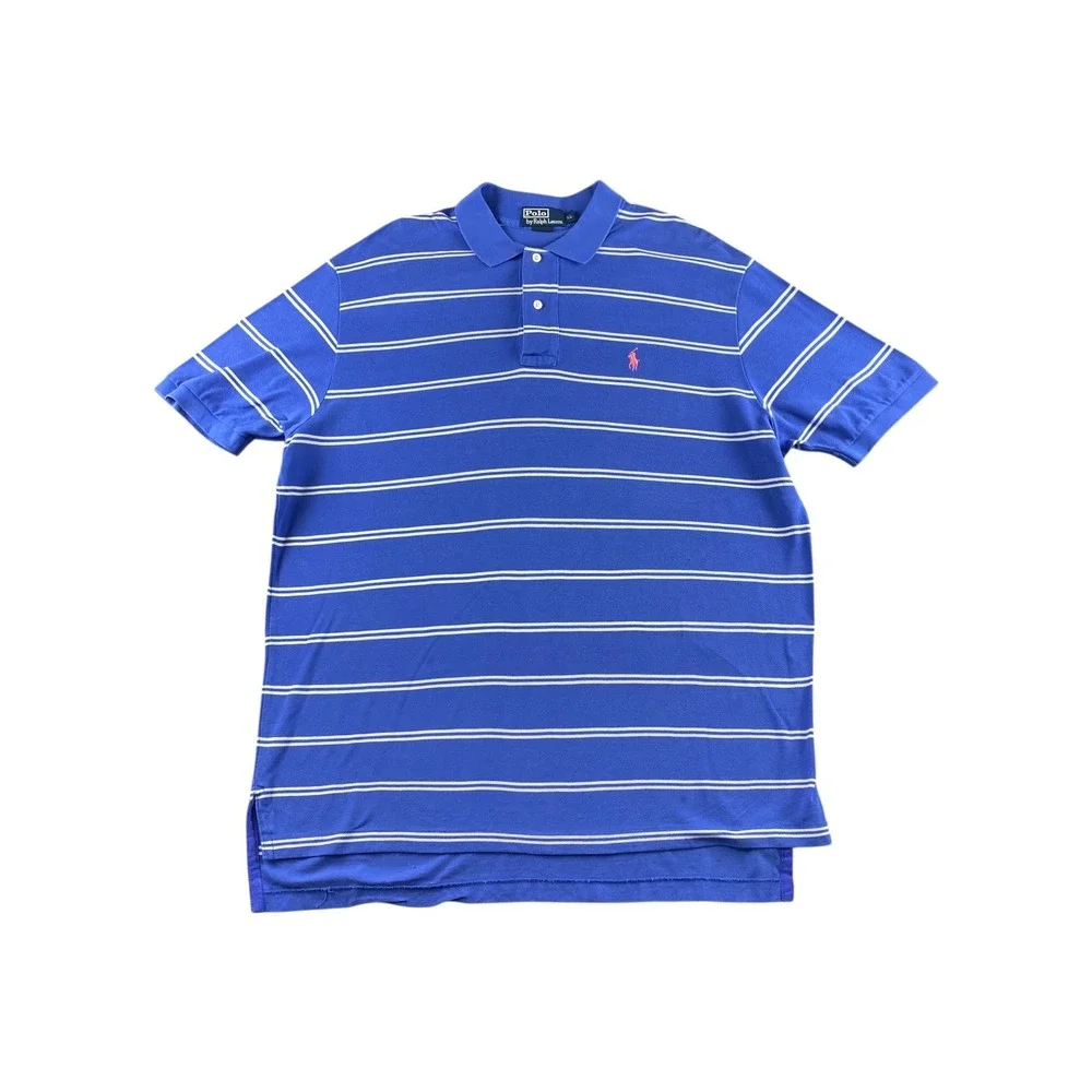 Polo Ralph Lauren Men's Blue White Striped Polo Shirt Short Sleeve‎ Size XL